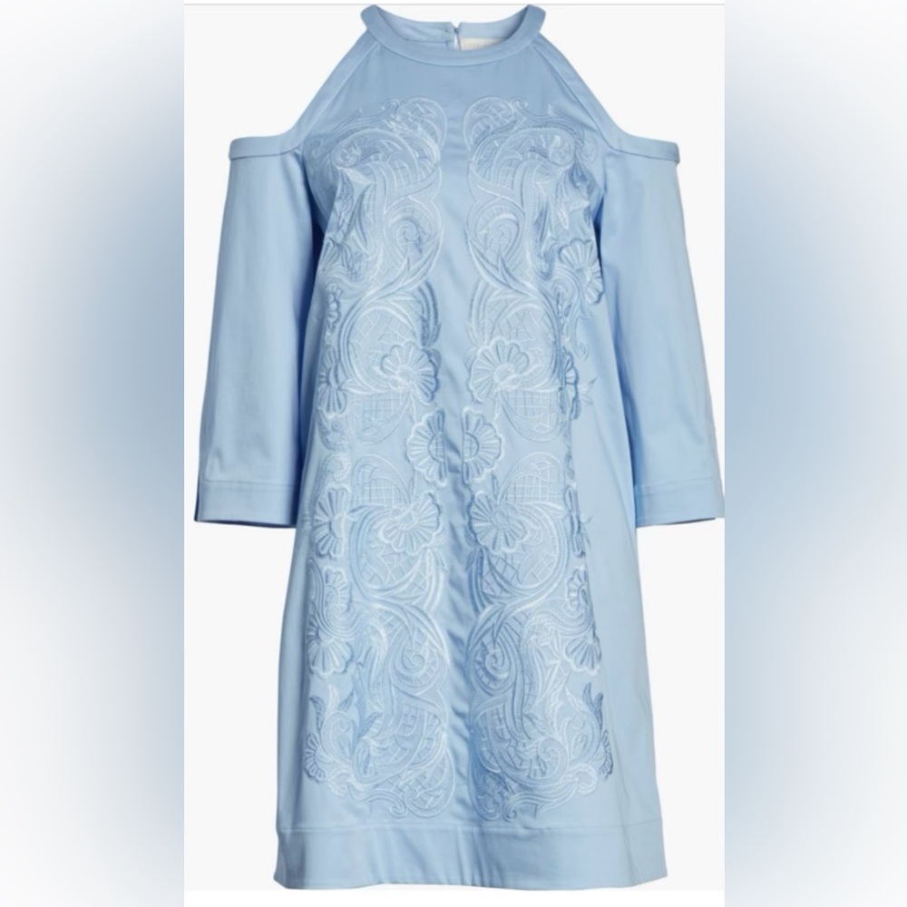 Ted Baker Elegant Light Blue Embroidered Dress